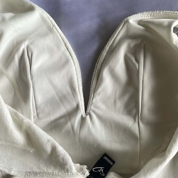 Windsor Cream Silver Gold Jacquard Dress Deep Plunge Backless Boned Bodice Sz S - Picture 12 of 15